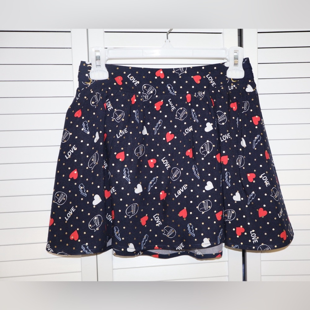Justice Navy Skirt with Heart and Love Print
